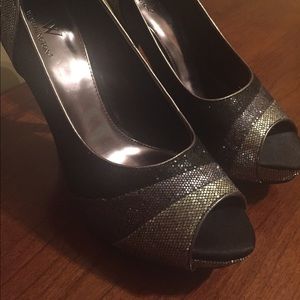 Black and silver glitter stiletto heels